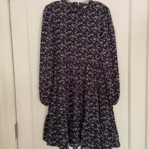 Molly Bracken Navy and White Ruffled Tiered Dress, M/L